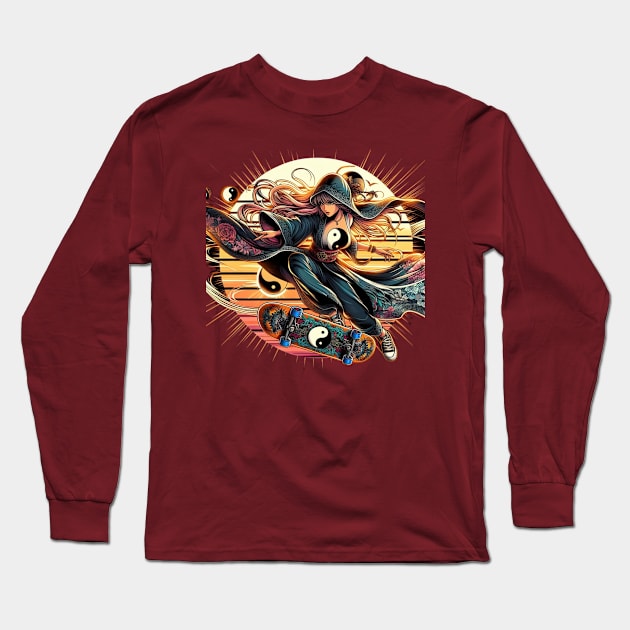 Kawaii, Anime Girl, Sunset Skating| Catsie Cat Long Sleeve T-Shirt by Catsie Cat